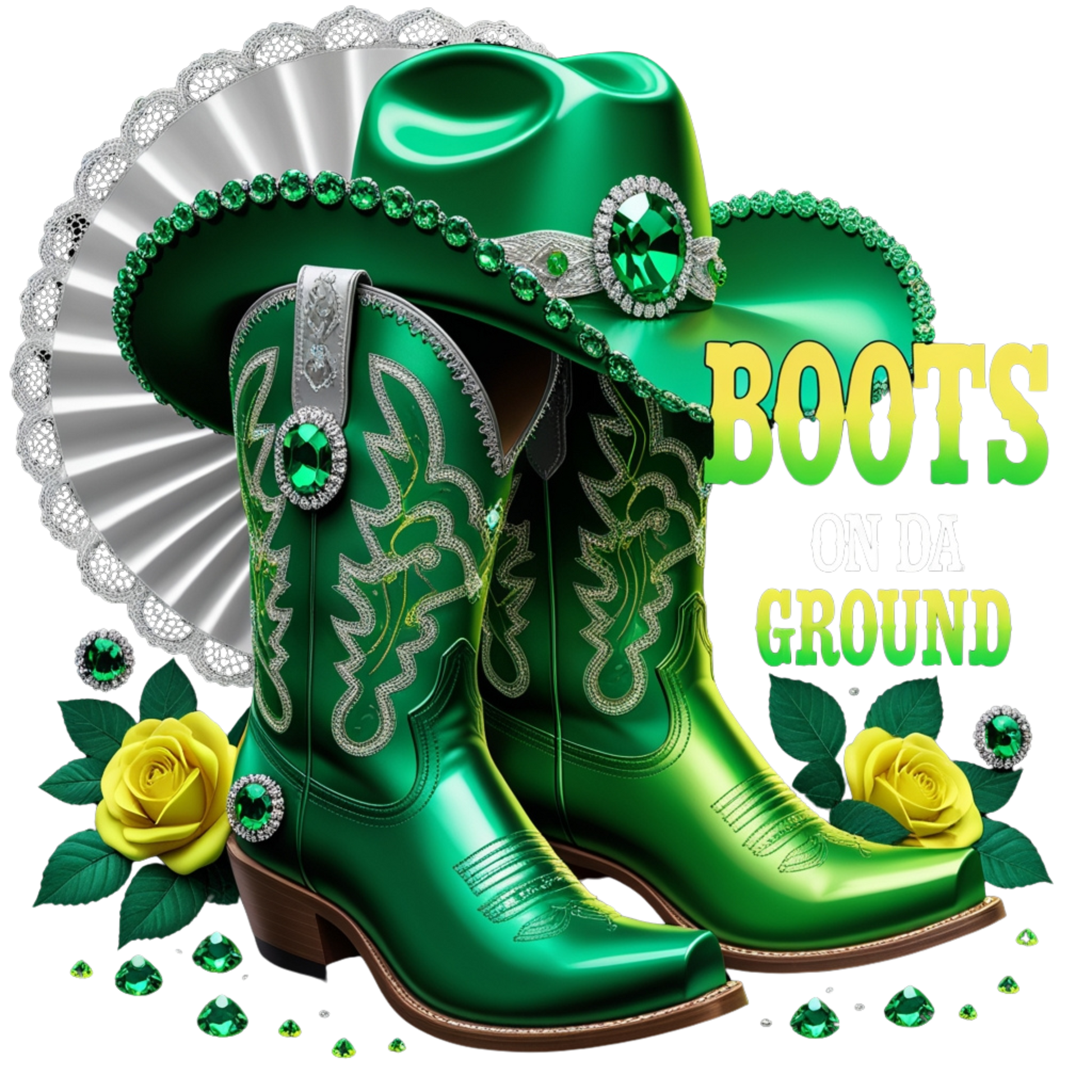 Boots on Da Ground Green Western DTF Heat Transfers DTF Transfers Style Junction – Custom Digital Designs 4 Pocket 4 x 4