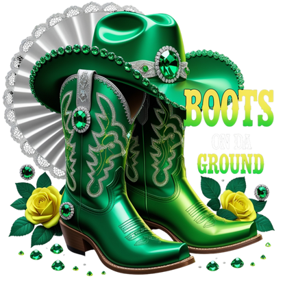 Boots on Da Ground Green Western DTF Heat Transfers DTF Transfers Style Junction – Custom Digital Designs 4 Pocket 4 x 4