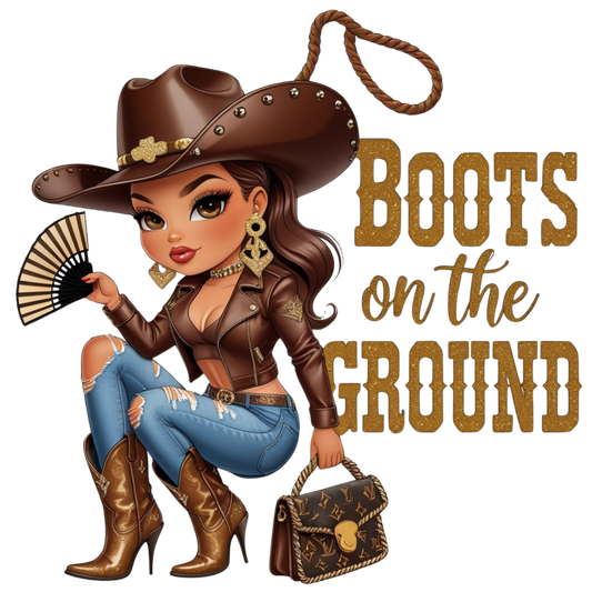 Curvy Brown Cowgirl Sitting with Fan – DTF Heat Transfers #3 DTF Transfers Style Junction – Custom Digital Designs & Apparel