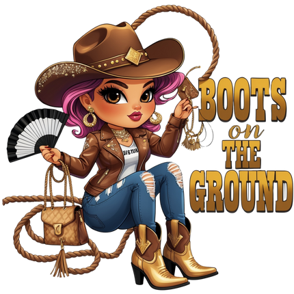 Curvy Brown Cowgirl Sitting with Fan – DTF Heat Transfers #5 DTF Transfers Style Junction – Custom Digital Designs & Apparel
