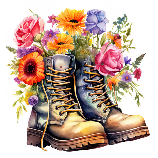 Watercolor Combat Boots with Flowers – DTF Heat Transfers #10 DTF Transfers Style Junction – Custom Digital Designs & Apparel