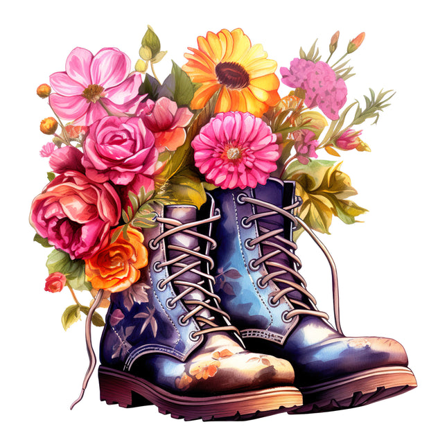 Watercolor Combat Boots with Flowers – DTF Heat Transfers #4 DTF Transfers Style Junction – Custom Digital Designs & Apparel