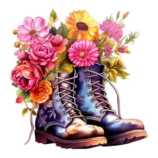 Watercolor Combat Boots with Flowers – DTF Heat Transfers #4 DTF Transfers Style Junction – Custom Digital Designs & Apparel