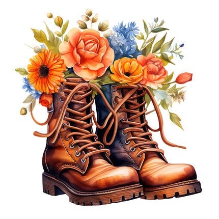 Watercolor Combat Boots with Flowers – DTF Heat Transfers #5 DTF Transfers Style Junction – Custom Digital Designs & Apparel
