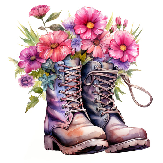 Watercolor Combat Boots with Flowers – DTF Heat Transfers #8 DTF Transfers Style Junction – Custom Digital Designs & Apparel