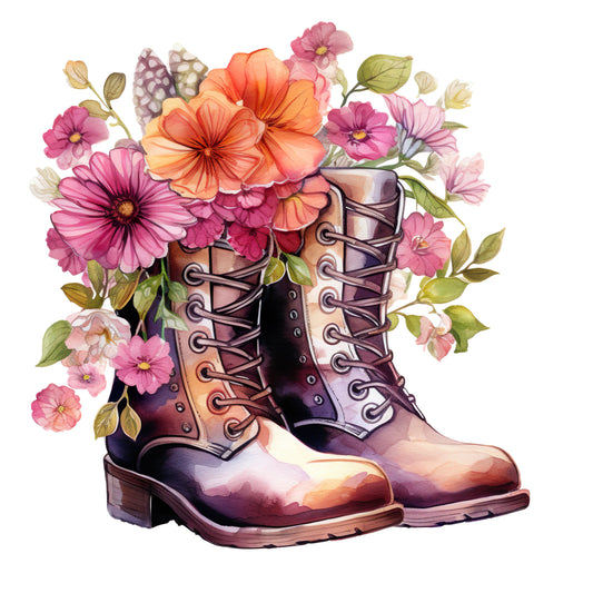 Watercolor Combat Boots with Flowers – DTF Heat Transfers #9 DTF Transfers Style Junction – Custom Digital Designs & Apparel