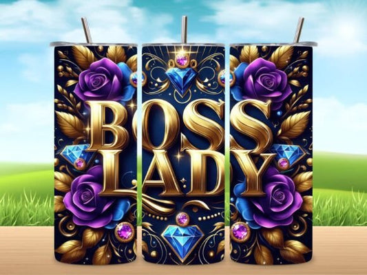 Boss Lady Tumbler Wrap - Gold & Purple Glam Digital Download | 20oz Straight & Tapered PNG | Sublimation Wrap for Women Entrepreneurs Tumbler Wraps Style-Junction Custom Designs & Prints