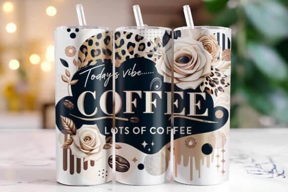 Luxury Coffee Aesthetic Tumbler Wrap – 20oz Sublimation Design – Leopard Print & Roses – Instant Digital Download – High-Resolution PNG Tumbler Wraps Style-Junction Custom Designs & Prints