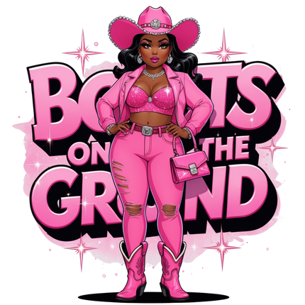 Pink Glam Cowgirl “Boots on the Ground” – DTF Heat Transfers #5 DTF Transfers Style Junction – Custom Digital Designs & Apparel