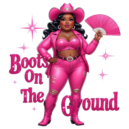Pink Glam Cowgirl “Boots on the Ground” – DTF Heat Transfers #4 DTF Transfers Style Junction – Custom Digital Designs & Apparel