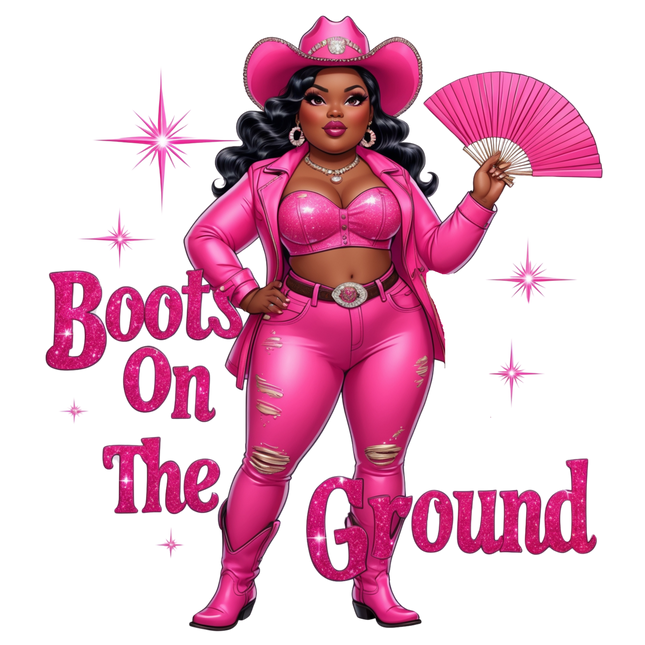 Pink Glam Cowgirl “Boots on the Ground” – DTF Heat Transfers #4 DTF Transfers Style Junction – Custom Digital Designs & Apparel