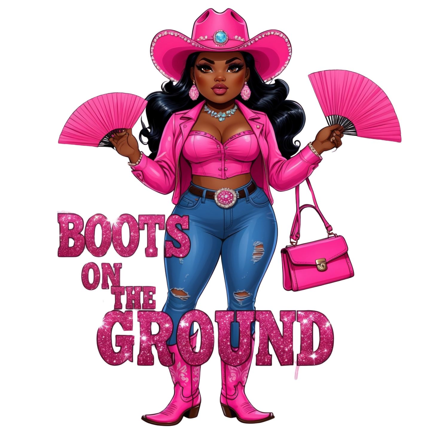 Pink Glam Cowgirl “Boots on the Ground” – DTF Heat Transfers #3 DTF Transfers Style Junction – Custom Digital Designs & Apparel
