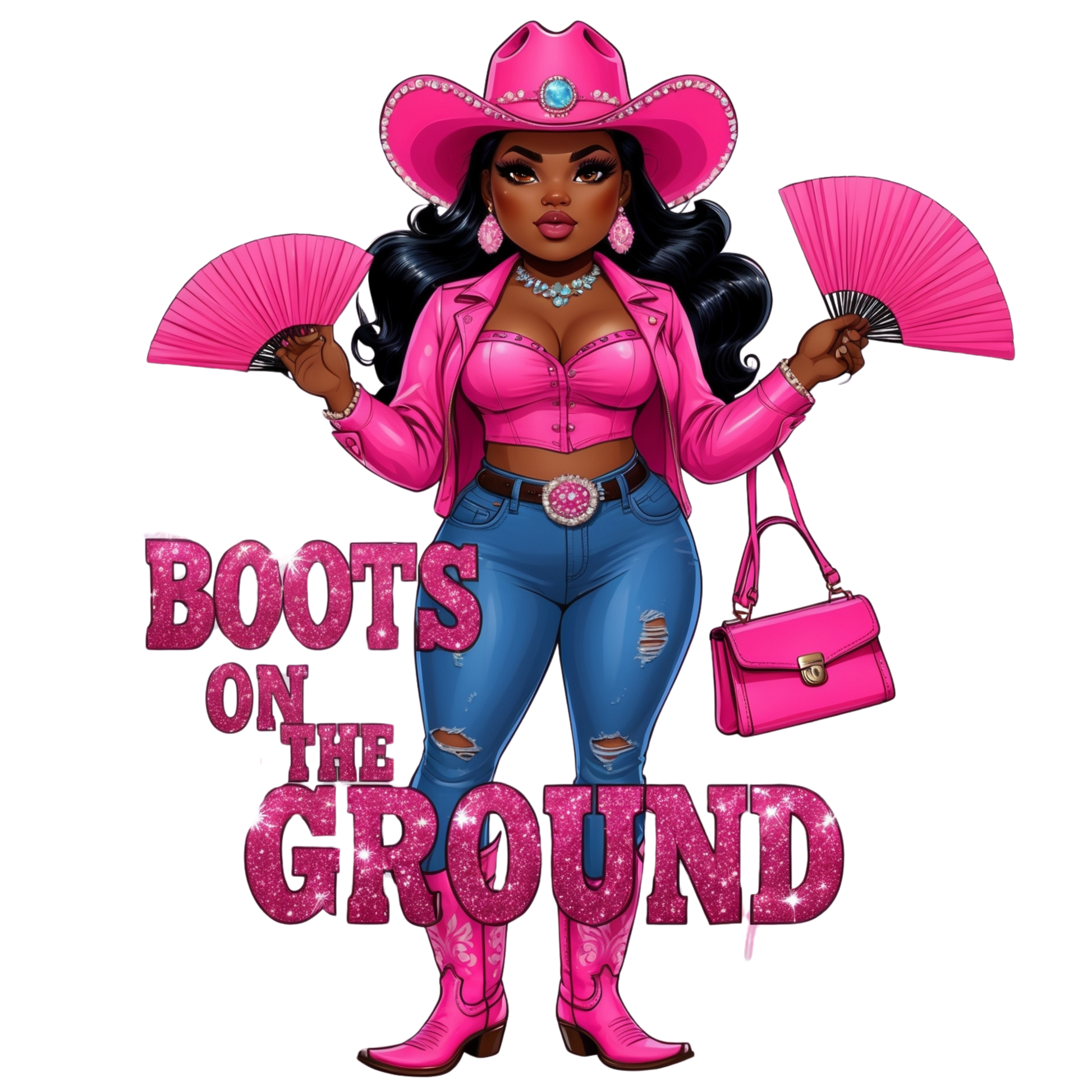 Pink Glam Cowgirl “Boots on the Ground” – DTF Heat Transfers #3 DTF Transfers Style Junction – Custom Digital Designs & Apparel