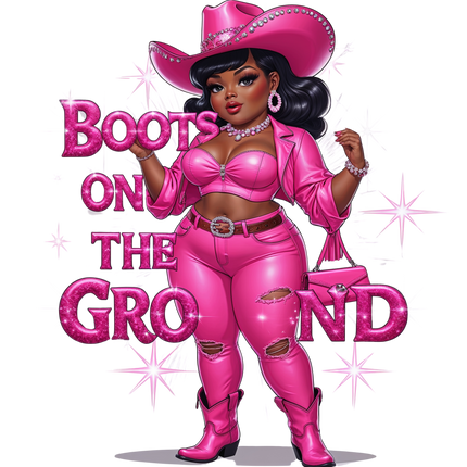 Pink Glam Cowgirl “Boots on the Ground” – DTF Heat Transfers #2 DTF Transfers Style Junction – Custom Digital Designs & Apparel