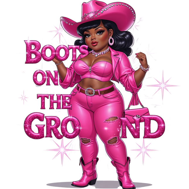 Pink Glam Cowgirl “Boots on the Ground” – DTF Heat Transfers #2 DTF Transfers Style Junction – Custom Digital Designs & Apparel
