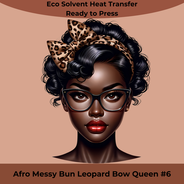 Afro Messy Bun Leopard Queen #6 with leopard bow and stylish glasses by Style Junction Custom Digital Designs.