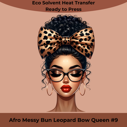 Afro Messy Bun Leopard Queen #9 by Style Junction Custom Digital Designs, exclusive ready-to-press eco solvent PNG artwork.