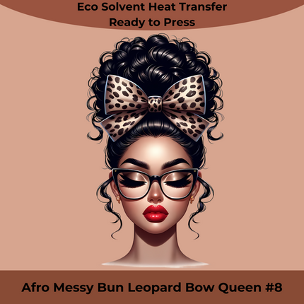 Afro Messy Bun Leopard Queen #8 PNG design featuring stylish woman with leopard bow by Style Junction Custom Digital Designs