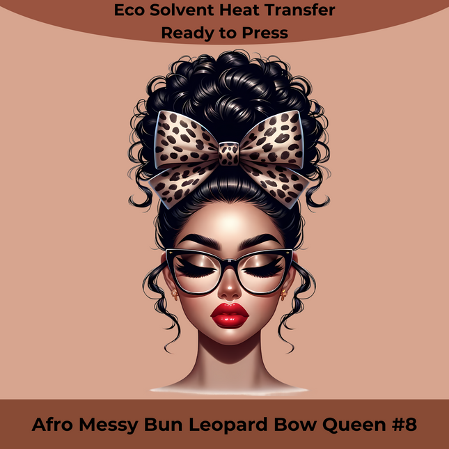 Afro Messy Bun Leopard Queen #8 PNG design featuring stylish woman with leopard bow by Style Junction Custom Digital Designs