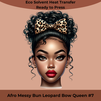 Afro Messy Bun Leopard Queen #7 PNG design by Style Junction Custom Digital Designs, exclusive ready to press apparel graphic.