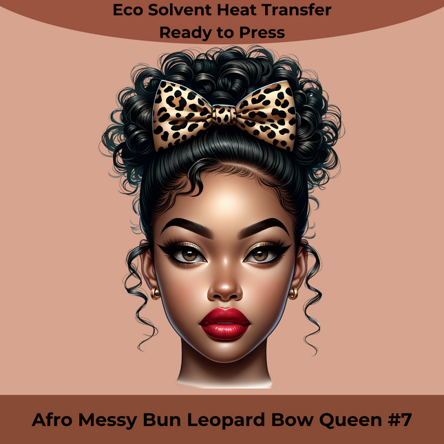 Afro Messy Bun Leopard Queen #7 PNG design by Style Junction Custom Digital Designs, exclusive ready to press apparel graphic.