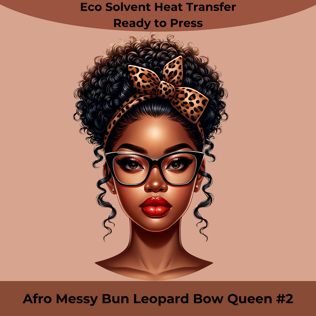Afro Messy Bun Leopard Queen #2 ready-to-press PNG by Style Junction Custom Digital Designs, creative exclusive apparel art.