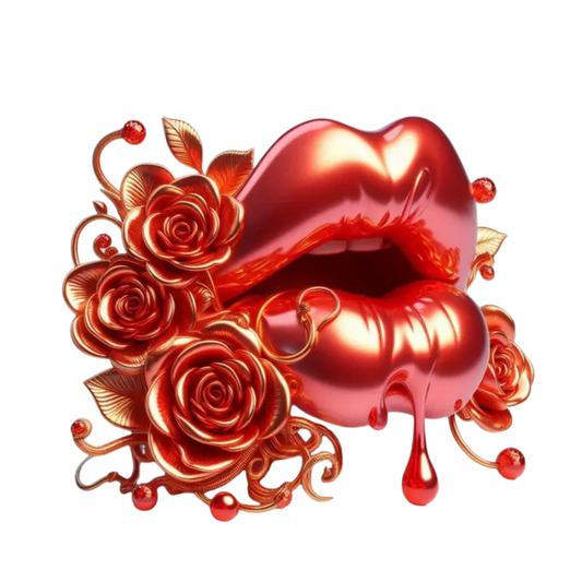 Glossy Red Dripping Lips with Roses DTF Heat Transfer DTF Transfers Style Junction – Custom Digital Designs