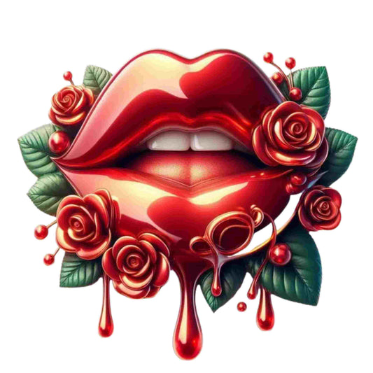 Glossy Red Lips & Roses DTF Transfer – Ready to Press Design