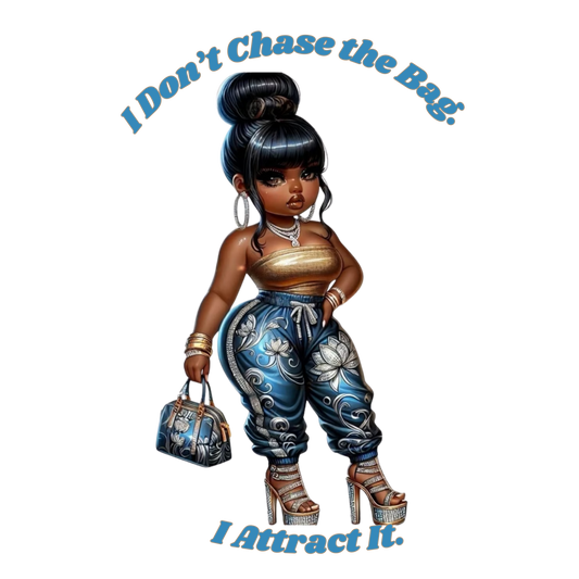 I Don’t Chase the Bag Blue & Gold Curvy Queen – DTF Heat Transfers #5