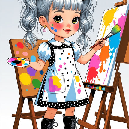 Playful Artist Girl Wall Art – Paint Splash Cartoon Printable Digital File Style-Junction Custom Designs & Prints