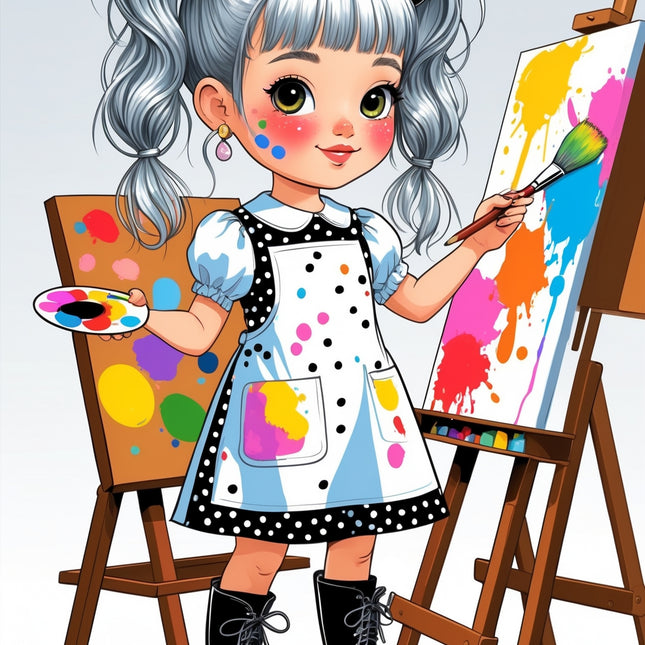 Playful Artist Girl Wall Art – Paint Splash Cartoon Printable Digital File Style-Junction Custom Designs & Prints