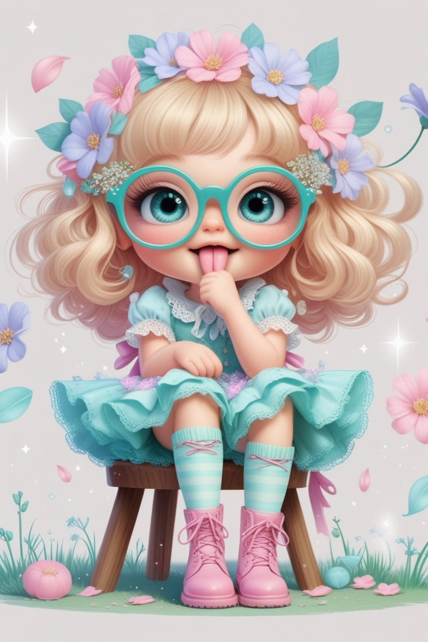 Cute Pastel Baby Girl Wall Art Printable | Big Glasses & Floral Crown | 3 High-Res JPGs | Whimsical Nursery Decor | Kids Room Digital File Digital File Style-Junction Custom Designs & Prints