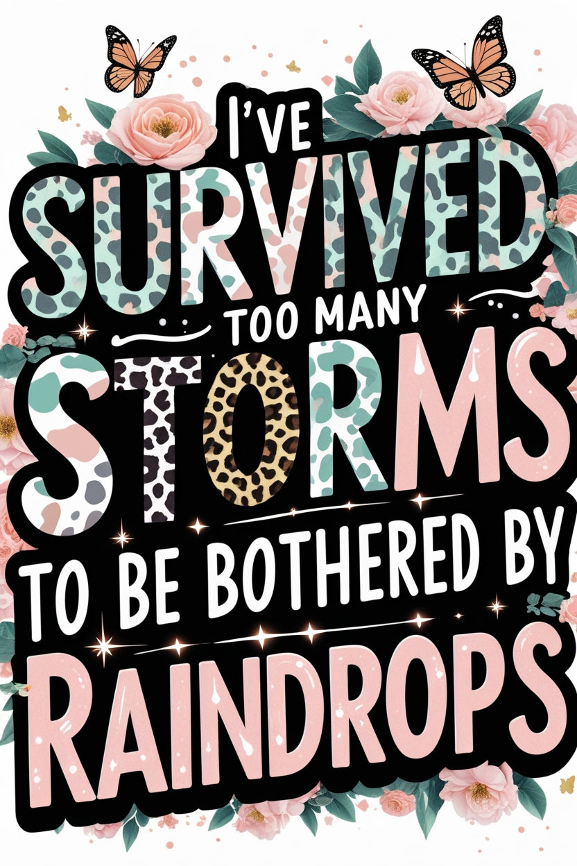 I’ve Survived Too Many Storms" Inspirational Wall Art – High-Res JPG Digital Print – Leopard & Floral Quote Design | Bestseller Now in Art Digital File Style-Junction Custom Designs & Prints