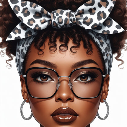 Curly Hair Black Girl Wall Art – Leopard Bow & Glasses Print Digital File Style-Junction Custom Designs & Prints