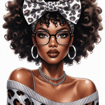 Leopard Print Black Girl Wall Art – Bold Afro Fashion Portrait Digital File Style-Junction Custom Designs & Prints