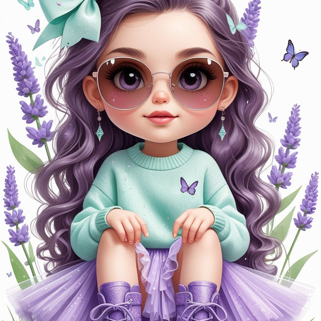 Lavender Hair Girl Wall Art – Butterfly Theme JPG Printable Digital File Style-Junction Custom Designs & Prints