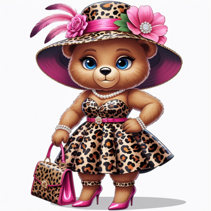 Leopard Stylish Glam Fashion Bear DTF Heat Transfers DTF Transfers Style Junction – Custom Digital Designs 1 Pocket 4 x 4