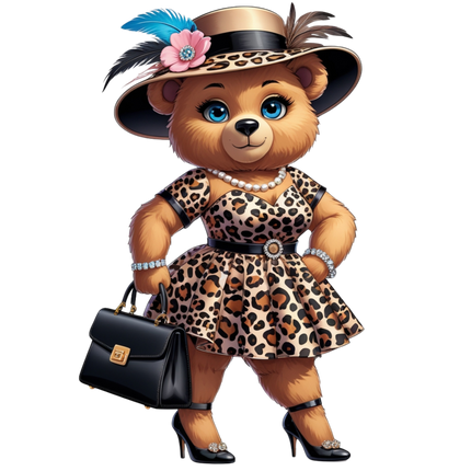 Leopard Print Fashion Bear with Pearls – DTF Heat Transfers #10 DTF Transfers Style Junction – Custom Digital Designs & Apparel