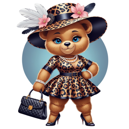 Leopard Print Fashion Bear with Pearls – DTF Heat Transfers #11 DTF Transfers Style Junction – Custom Digital Designs & Apparel