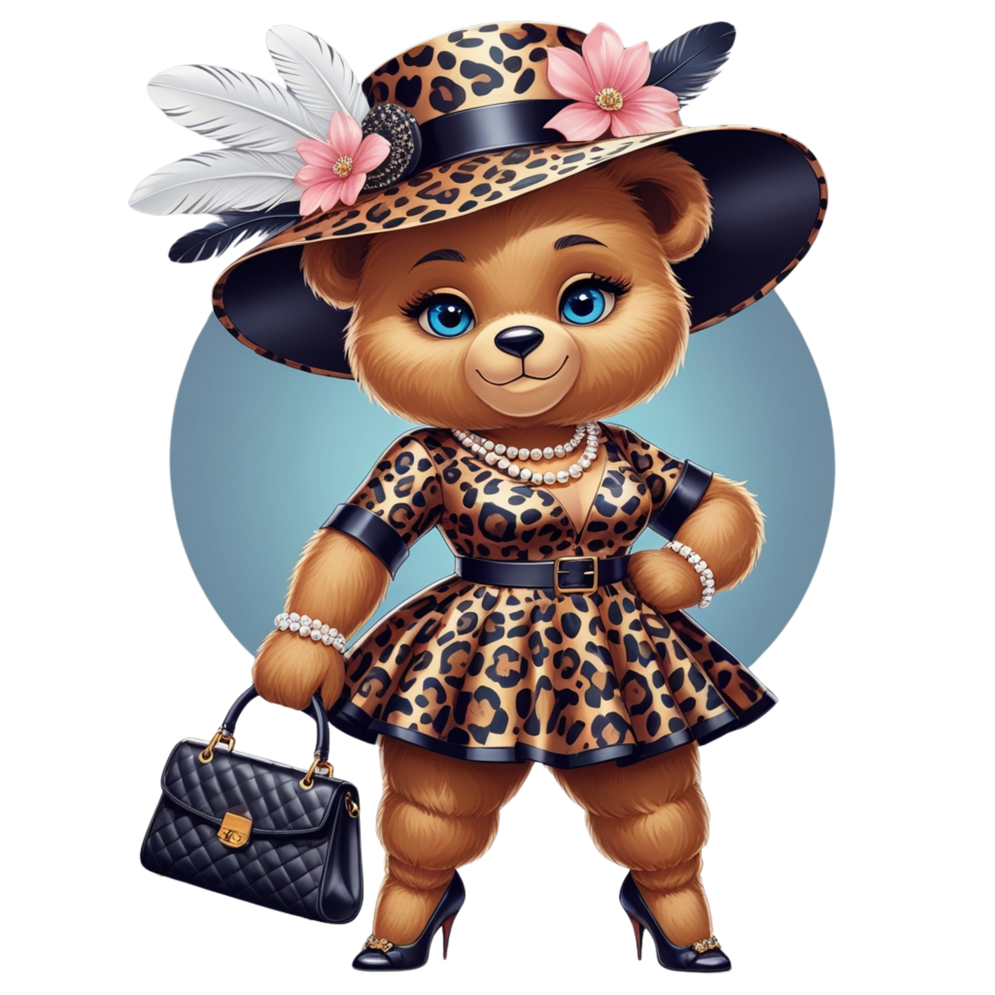 Leopard Print Fashion Bear with Pearls – DTF Heat Transfers #11 DTF Transfers Style Junction – Custom Digital Designs & Apparel