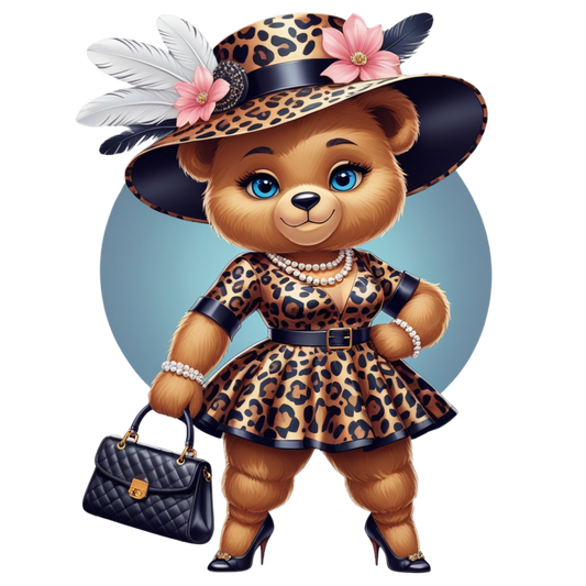 Leopard Print Fashion Bear with Pearls – DTF Heat Transfers #11 DTF Transfers Style Junction – Custom Digital Designs & Apparel