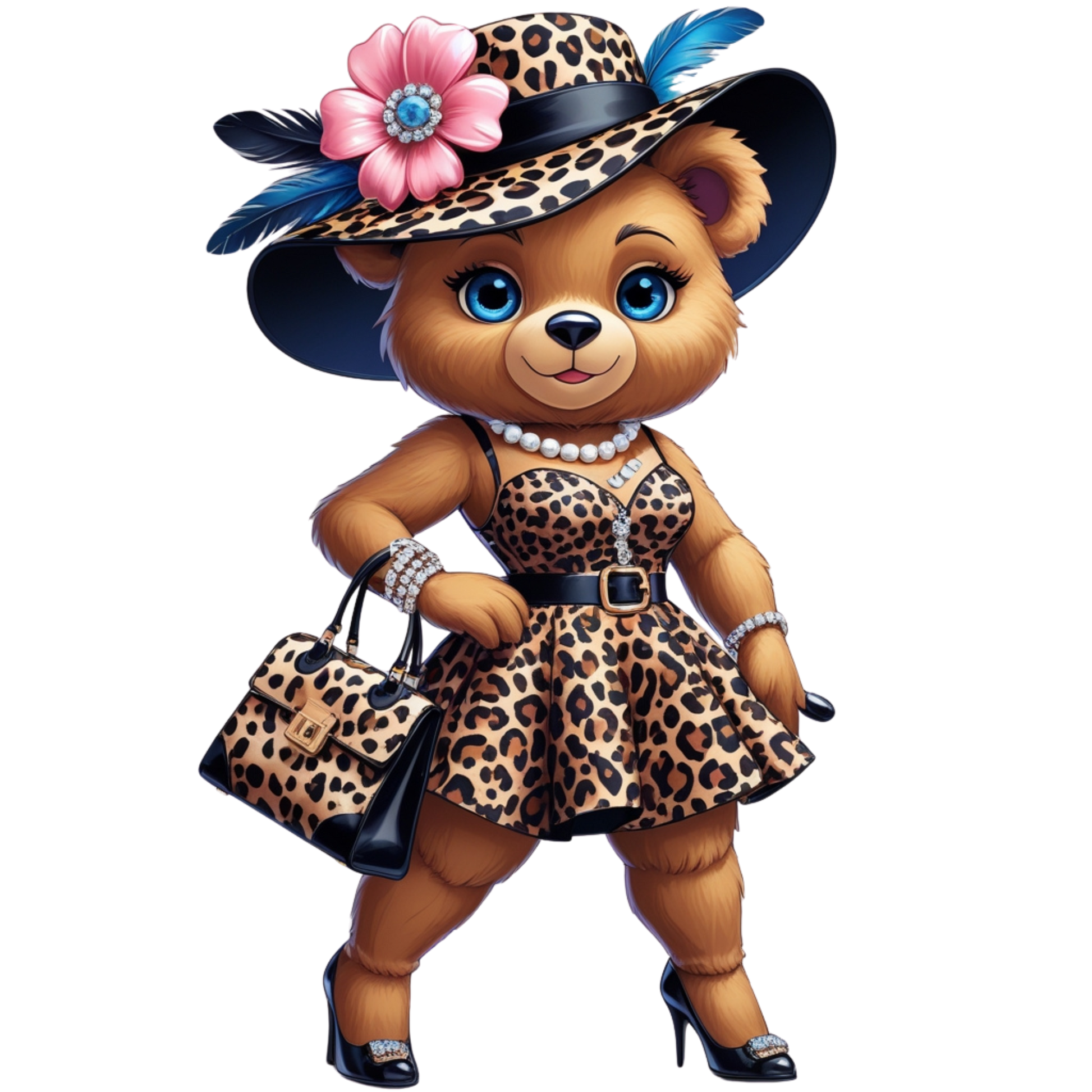 Leopard Print Fashion Bear with Pearls – DTF Heat Transfers #12 DTF Transfers Style Junction – Custom Digital Designs & Apparel