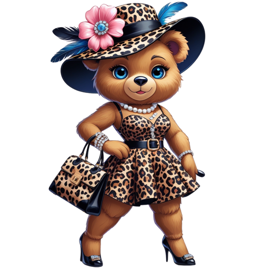 Leopard Print Fashion Bear with Pearls – DTF Heat Transfers #12 DTF Transfers Style Junction – Custom Digital Designs & Apparel