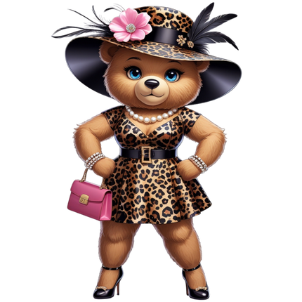 Leopard Print Fashion Bear with Pearls – DTF Heat Transfers #2 DTF Transfers Style Junction – Custom Digital Designs & Apparel