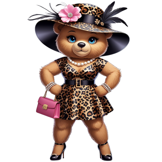 Leopard Print Fashion Bear with Pearls – DTF Heat Transfers #2 DTF Transfers Style Junction – Custom Digital Designs & Apparel