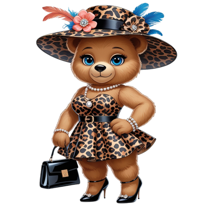 Leopard Stylish Glam Fashion Bear DTF Heat Transfers DTF Transfers Style Junction – Custom Digital Designs 5 Pocket 4 x 4