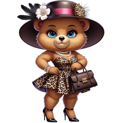 Leopard Stylish Glam Fashion Bear DTF Heat Transfers DTF Transfers Style Junction – Custom Digital Designs 6 Pocket 4 x 4