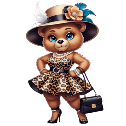 Leopard Stylish Glam Fashion Bear DTF Heat Transfers DTF Transfers Style Junction – Custom Digital Designs 7 Pocket 4 x 4