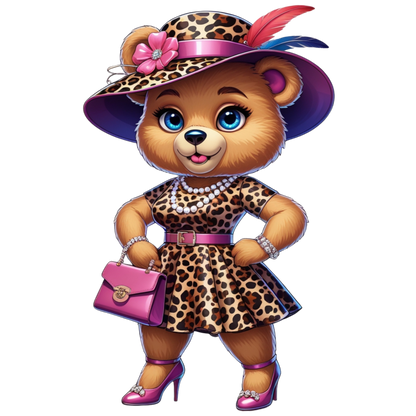 Leopard Stylish Glam Fashion Bear DTF Heat Transfers DTF Transfers Style Junction – Custom Digital Designs 8 Pocket 4 x 4