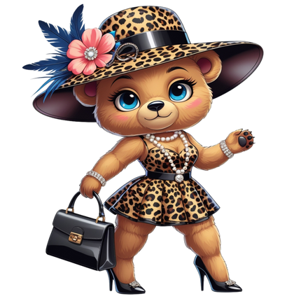 Leopard Print Fashion Bear with Pearls – DTF Heat Transfers #9 DTF Transfers Style Junction – Custom Digital Designs & Apparel
